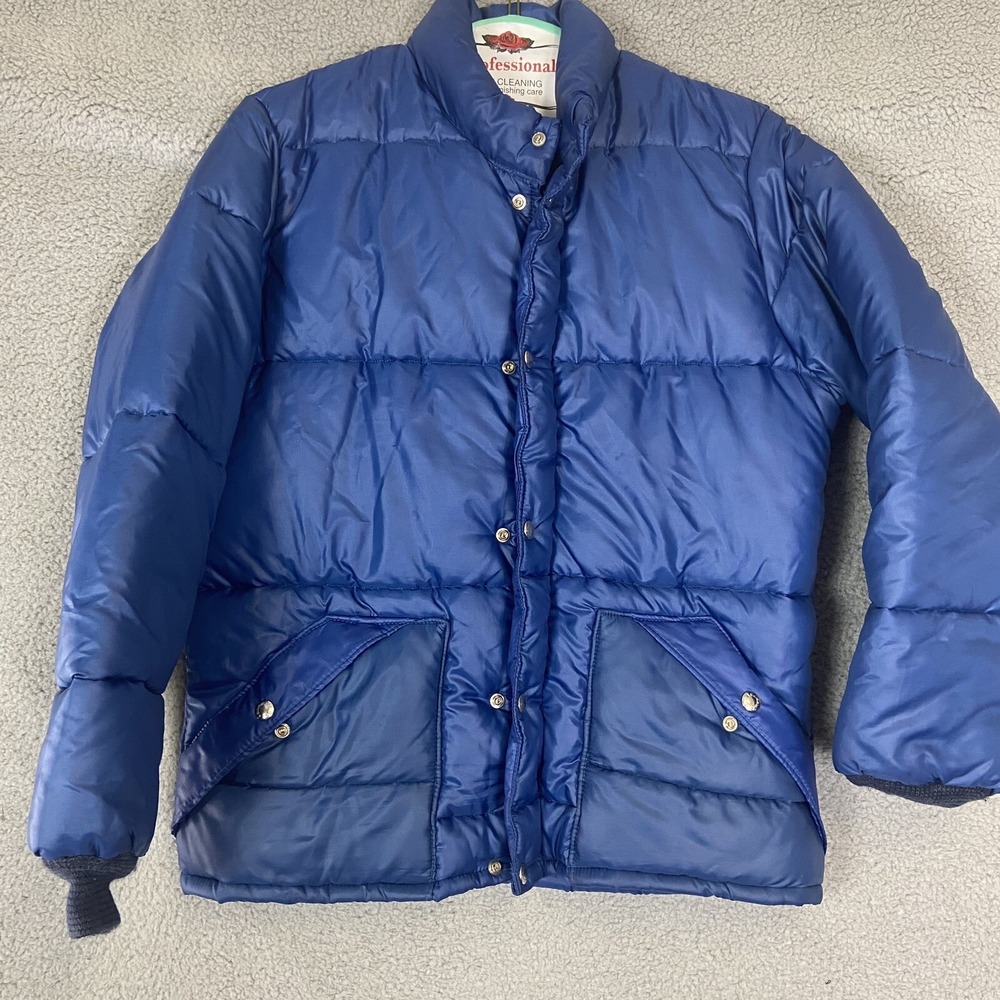 VTG REI Co-Op Jacket Mens Small Blue Nylon Button Up 1977 Made In USA Light Puff